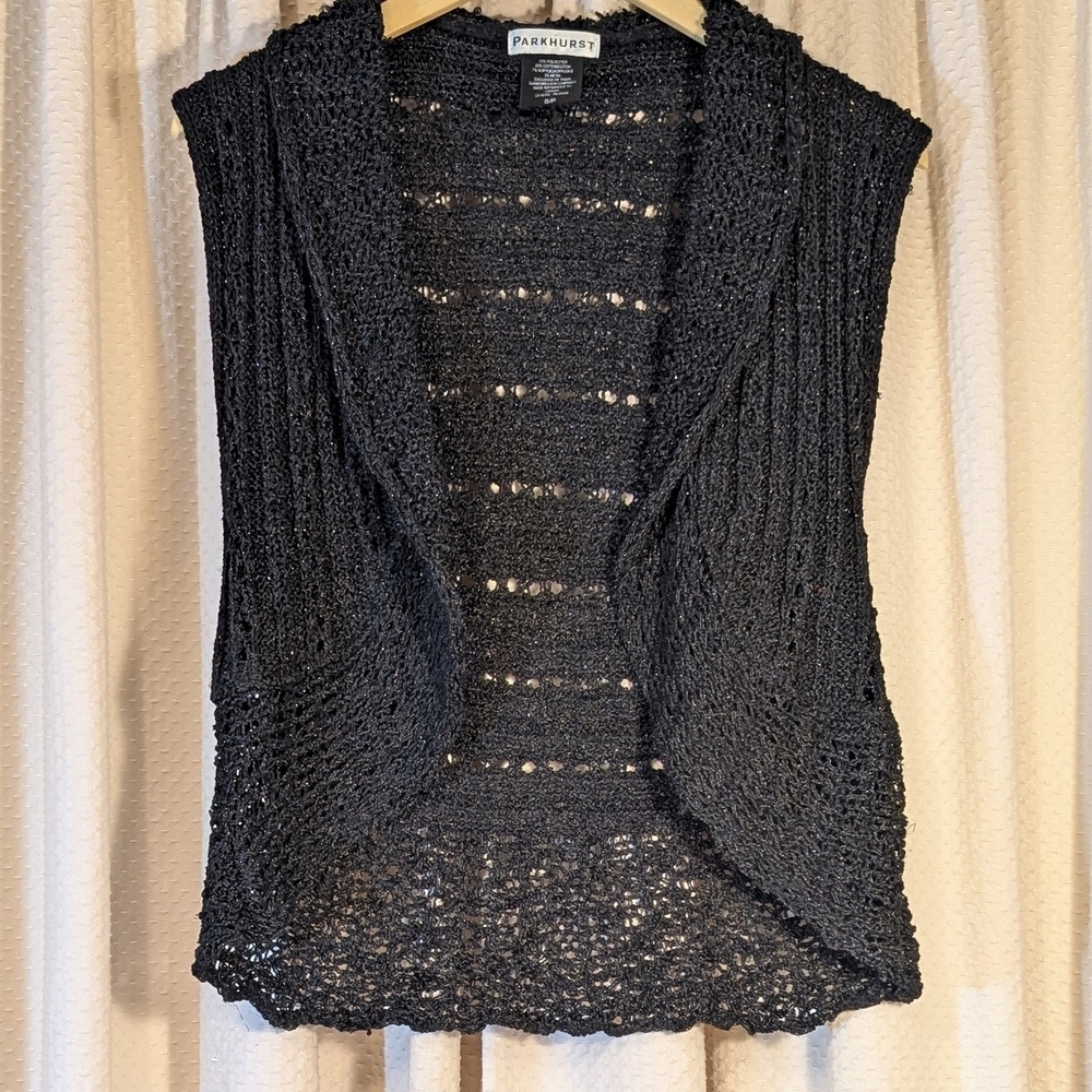 Parkhurst Women's Metallic Black Crochet Open-Knit Cardigan - Boho Hippie size S
